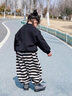 G.duck小黃鴨女童春秋裝洋氣條紋褲男童寶寶秋季韓版寬松哈倫褲兒童長(cháng)褲 黑條紋加絨褲子 80 cm 曬單實(shí)拍圖