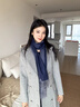 BESNOS輕奢100%純山羊絨圍巾女士秋冬季披肩加厚保暖護頸圍脖男高端禮物 藏藍色【禮盒包裝】 曬單實(shí)拍圖
