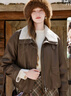 香影【咩咩絨】咖色pu皮衣短外套女2025冬季新款美式復古翻領(lǐng)夾克 咖色 L 165/88A/110-125斤 曬單實(shí)拍圖
