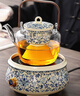 器酋纏枝蓮電陶爐家用玻璃煮茶壺套裝養生燒水壺煮茶器花茶壺煮茶爐 【圓形】青花緾枝蓮電陶爐+提梁壺 曬單實(shí)拍圖