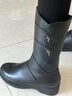 紅蜻蜓女靴冬季長(cháng)筒靴加絨保暖坡跟增高中老年棉鞋WBC442371C黑色40 曬單實(shí)拍圖