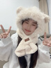 啄木鳥(niǎo)小熊帽子圍巾一體女秋冬季騎車(chē)防寒圍脖保暖護耳可愛(ài)毛絨手套口罩 米色【單熊熊帽】 M 帽圍54~60c 曬單實(shí)拍圖