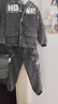 皮爾卡丹（pierre cardin）男童套裝冬季2025新款兒童冬裝牛仔兩件套中大童男孩加厚衣服 加絨牛仔連帽熊套裝 加厚 170 cm 曬單實(shí)拍圖