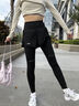徽格兒（phigeer）高彈力馬拉松跑步運動(dòng)長(cháng)褲女四季通用后口袋假兩件瑜伽壓縮緊身褲 黑色長(cháng)褲 M 曬單實(shí)拍圖