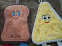 可愛(ài)擦手巾掛式吸水加厚衛生間卡通擦手帕毛巾洗手小方巾廚房抹布 奶酪+面包 2條 曬單實(shí)拍圖
