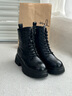 波爾諦奇（BOERDIQI）頭層牛皮厚底粗跟馬丁靴女25年秋冬新款加絨保暖女靴 黑色絨里 38 曬單實(shí)拍圖