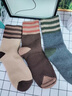 煦凜德國品牌羊毛襪子女冬季超厚中筒襪加絨加厚保暖棉襪條紋月子長(cháng)襪 【5雙裝-三桿款】白色+米色+卡其+焦糖+淺咖 曬單實(shí)拍圖
