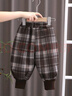 G.DUCKKIDS小黃鴨男童格子棉褲厚款冬裝寶寶一體絨加厚外穿休閑褲韓版洋氣小 245101加絨格子褲黑色 90 cm 曬單實(shí)拍圖