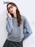 百圖betu女裝冬季新款毛衣圓領(lǐng)復古牛仔撞色拼接袖毛衫女2411T47 灰色 L 曬單實(shí)拍圖