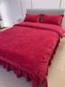 雅鹿床上用品牛奶絨床蓋四件套床裙款加厚夾棉花邊床單珊瑚絨法蘭絨冬 靈動(dòng)粉 （加厚款 一套重達10斤） 1.8m床 床蓋款 四件套-被套200*230cm 曬單實(shí)拍圖