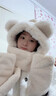 名創(chuàng  )優(yōu)品名創(chuàng  )帽子圍巾一體冬季女可愛(ài)小熊帽騎車(chē)防風(fēng)帽毛絨保暖連體護耳帽 米色【口罩可拆卸】 曬單實(shí)拍圖
