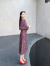 顏域長(cháng)袖獨特收腰連衣裙女2025冬季新款輕熟風(fēng)印花顯瘦設計感長(cháng)裙 紅花 S 曬單實(shí)拍圖