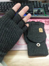 察今半指手套男士冬天學(xué)生寫(xiě)字辦公保暖手套針織毛線(xiàn)露指兩用翻蓋手套 男款小鹿標-黑色 曬單實(shí)拍圖