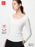 優(yōu)衣庫女裝HEATTECH棉混紡U領(lǐng)T恤/8分袖保暖衣內衣478963 480281 478963/01乳白色 L 曬單實(shí)拍圖