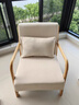 圣多堡北歐實(shí)木陽(yáng)臺休閑椅日式沙發(fā)椅臥室簡(jiǎn)約懶人休閑椅子布藝單人沙發(fā) 【可拆洗棉麻】米白-單+凳 升級 曬單實(shí)拍圖