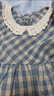 雙魚(yú)兔（SHUAGNYUTU）女童連衣裙秋季寶寶禮服兒童春秋款小裙子小童衣服蝴蝶童裝公主風(fēng) 藍格花邊領(lǐng)飛袖襯衫裙 90 曬單實(shí)拍圖
