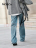 MO&Co.牛仔褲含天絲棉微彈復古洗磨藍色手磨貓須直筒棉質(zhì)摩安珂 牛仔藍色 S /S 曬單實(shí)拍圖