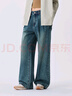 森馬（Semir）牛仔褲女純棉寬松闊腿褲顯瘦潮流秋季松弛感打褶長(cháng)褲腰帶復古 牛仔黃泥染80325 M 曬單實(shí)拍圖