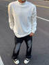 武楠白色半高領(lǐng)德絨打底衫男秋冬季加絨厚長(cháng)袖T恤男重磅內搭上衣衛衣 白色 XL 曬單實(shí)拍圖