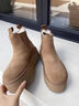 UGG秋季女士休閑舒適純色厚底雪地靴煙囪時(shí)尚切爾西短靴 1134526 CHE | 栗色 37 曬單實(shí)拍圖
