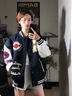京多夢(mèng)美式復古刺繡棒球服女2025秋季新款拼接重磅皮袖寬松夾克開(kāi)衫外套 藏青色 M （95-110斤） 曬單實(shí)拍圖