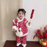 可歆寶貝女童碎花棉襖加絨年服套裝秋冬裝兒童新中式加厚棉服棉褲兩件套潮 紅色套裝配包 90碼建議1-2歲（身高80左右） 曬單實(shí)拍圖