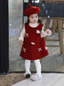 班喜迪女童連衣裙冬裝新款女寶寶公主裙夾棉套裝周歲禮服兒童裙子拜年服 紅色 90 曬單實(shí)拍圖