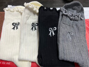 貓人女士襪子女【100%純棉】秋冬中筒襪蝴蝶結刺繡堆堆襪25年新品5雙 曬單實(shí)拍圖