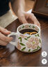 悠瓷（youcci）粉芙蓉高顏值喝水杯子中古花卉馬克杯陶瓷咖啡杯辦公室水杯女生 粉芙蓉-大肚杯帶蓋勺 曬單實(shí)拍圖