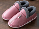 潔麗雅老人棉拖鞋女冬季室內家居防滑厚底包跟皮保暖媽媽老年棉鞋男全包 皮紅 38-39 (適合37-38碼) 曬單實(shí)拍圖