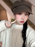 七色紡貝雷帽女秋冬季帽子女八角帽女士報童畫(huà)家帽鴨舌貝雷帽 咖啡色 曬單實(shí)拍圖