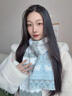 麓格立圍巾女雙面貓咪軟糯冬季韓版百搭感保暖流蘇大披肩純色圍脖韓系潮 藍白貓咪圍巾 曬單實(shí)拍圖