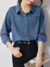 尚都比拉春秋復古港風(fēng)設計感長(cháng)袖牛仔襯衫女休閑通勤上衣 牛仔藍 S  曬單實(shí)拍圖