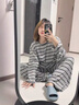南木熊睡衣女秋冬德絨家居服套裝韓版條紋圓領(lǐng)長(cháng)袖保暖打底衫女可外穿 條紋睡衣L碼【100-120斤】 曬單實(shí)拍圖