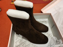 他她（TATA）彈力靴2025冬季新款女靴百搭時(shí)裝靴粗跟短筒襪靴JYC01DD5 啡色 37 曬單實(shí)拍圖