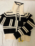 三彩【抗靜電針織】2025冬季新款短款拉鏈開(kāi)衫大翻領(lǐng)條紋針織衫M 黑白條紋 S 155/80A 曬單實(shí)拍圖