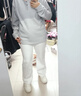 馨顏白色加絨闊腿牛仔褲女秋冬季新款韓版高腰寬松顯瘦不貼腿直筒褲子 白色【長(cháng)褲】 加絨 M 95-105斤 曬單實(shí)拍圖