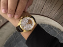 勞力士王子新款瑞士進(jìn)口男士手表機械表商務(wù)夜光防水鑲真鉆鏤空飛輪真皮男表 R3806棕皮金殼白面【進(jìn)口機芯】 真鉆鑒定卡 41mm 曬單實(shí)拍圖