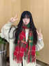 京厽圣誕圍巾女新年紅色復古格子圍巾女冬季保暖2025新款氛圍感百搭圍 紅綠格子 曬單實(shí)拍圖