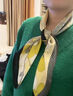 恒源祥小方巾絲巾女黑白春秋冬季四方正方形上班服搭配襯衫圍脖子薄圍巾 祥云花瓣70cm-灰藍黃 曬單實(shí)拍圖