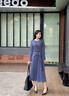 顏域設計感掐腰連衣裙女2025新款秋裝高級感長(cháng)袖過(guò)膝顯瘦氣質(zhì)長(cháng)裙 藍色 2XL 曬單實(shí)拍圖