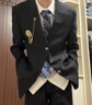 花花公子（PLAYBOY）校園風(fēng)男裝男生dk西裝制服外套jk校供感紅色西服學(xué)生痞帥班服套裝 黑色DK西服+白襯衫藍領(lǐng)帶+黑西褲 2XL 曬單實(shí)拍圖