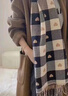 目丸秋冬季圍巾女士雙面愛(ài)心格子圍巾韓國流蘇保暖大披肩百搭圍脖 卡其色條紋格子愛(ài)心長(cháng)須圍巾 曬單實(shí)拍圖