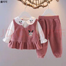 嬰兒衣服分體春秋女寶嬰兒分體套裝春秋女孩燈芯絨女童套裝春秋款女寶寶三件套休閑洋氣秋裝兒童嬰兒衣服童裝 酒紅色三件套 80 1歲左右(17-20斤) 曬單實(shí)拍圖