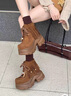 縈妃公主（YINGFEIPRINCESS）超高跟短靴女英倫厚底小個(gè)子女靴2026秋季新款女士流蘇高幫休閑鞋 焦糖色 單層 37 曬單實(shí)拍圖