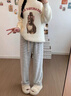 燦圖韓系潮流直筒糯米褲女秋冬季設計感寬松顯瘦高腰垂感闊腿休閑褲子 灰色 M 曬單實(shí)拍圖