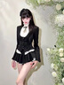 茶年（CHANIAN）日系學(xué)院風(fēng)三件套裙秋季新款女高腰甜美襯衫馬甲背心短裙 黑色外套+上衣+半身裙 M 曬單實(shí)拍圖