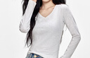 棉的美學(xué)「棉的美學(xué)」緊身V領(lǐng)打底衫長(cháng)袖T恤秋冬薄款內搭修身顯瘦百搭上衣 「小V領(lǐng)不勒脖」淺花灰 XL 「推薦120-130斤」 曬單實(shí)拍圖
