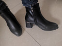 斷碼清倉品牌鞋短靴女秋冬新款馬丁靴單靴粗跟軟底加絨皮鞋中跟靴 黑色絨里 36 (230mm) 曬單實(shí)拍圖