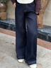 美麗衣櫥（BEAUTIFUL WARDROBE）丹寧藍闊腿牛仔褲女款2025秋季彈力微喇寬松遮胯顯瘦直筒拖地褲子 曬單實(shí)拍圖